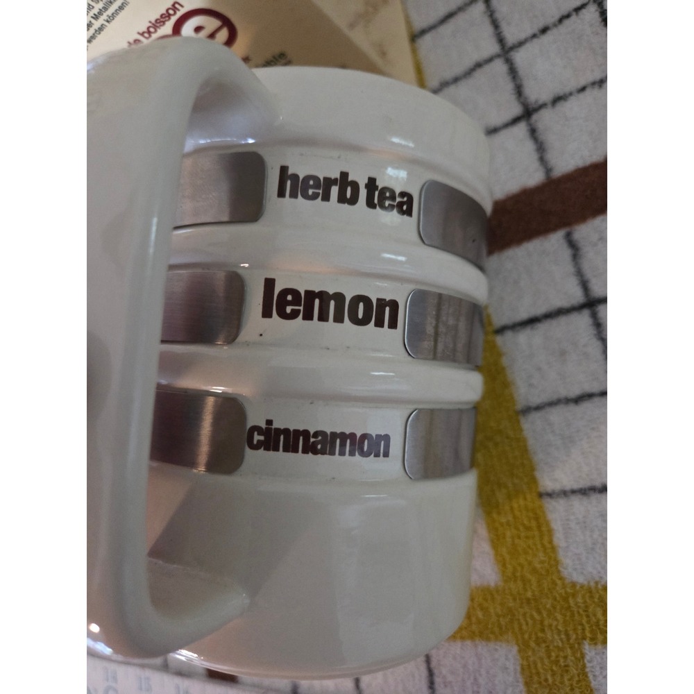 Vintage Drink Selector Mug White Ceramic Rotating Metal Bands Adjustable Coffee - Picture 7 of 11